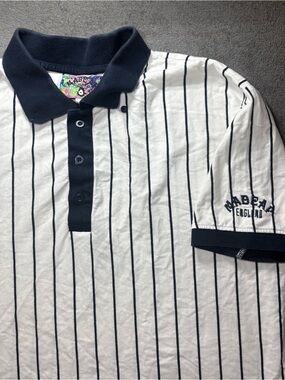 Madcap England White Navy Pinstripe Polo Shirt Approx Men’s Large Mod